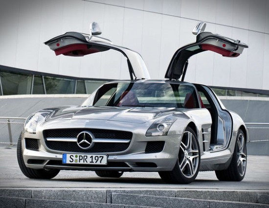 sls amg 550x424 Mercedes Unveils All Electric AMG E cell Supercar
