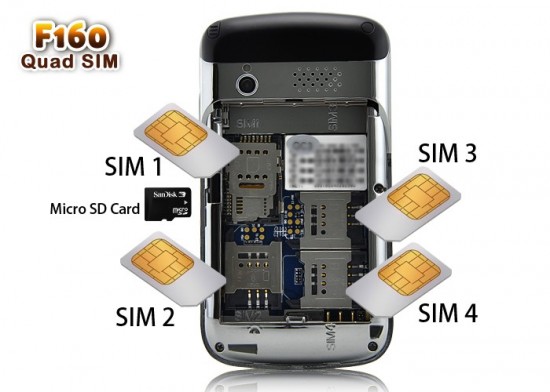 f160 quad sim mobile phone solonomi 2 1 550x392 Worlds First 4 SIM Mobile Phone Launched 