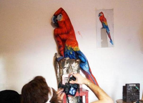 parrot optical illusion body art johannes stoetter 3 Can You Believe That This Parrot is Actually a Human Being? 