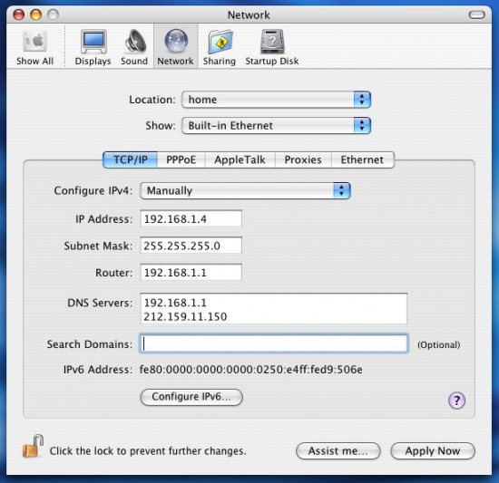 Setting Static IP Address in Mac OS X