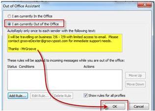 microsoft outlook auto reply out of office