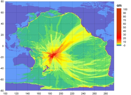 Tsunami propagation map